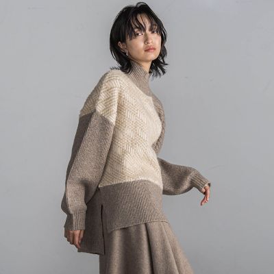 【ＷＥＢ限定】シャギージャガード柄切替ニットプルオーバー≪手洗い可能≫