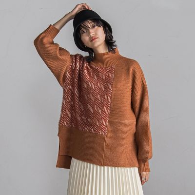 【ＷＥＢ限定】シャギージャガード柄切替ニットプルオーバー≪手洗い可能≫