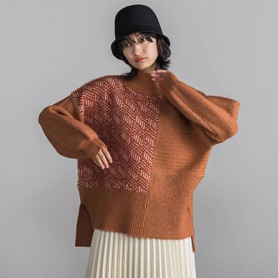【ＷＥＢ限定】シャギージャガード柄切替ニットプルオーバー≪手洗い可能≫