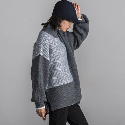 【ＷＥＢ限定】シャギージャガード柄切替ニットプルオーバー≪手洗い可能≫