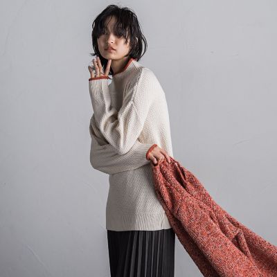 【ＷＥＢ限定】鹿の子編み配色ニットプルオーバー≪洗濯機で洗える≫