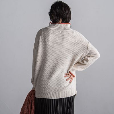 【ＷＥＢ限定】鹿の子編み配色ニットプルオーバー≪洗濯機で洗える≫