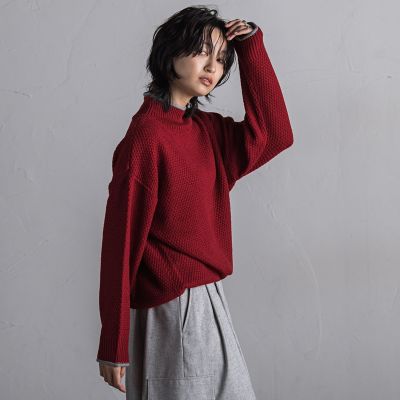 【ＷＥＢ限定】鹿の子編み配色ニットプルオーバー≪洗濯機で洗える≫