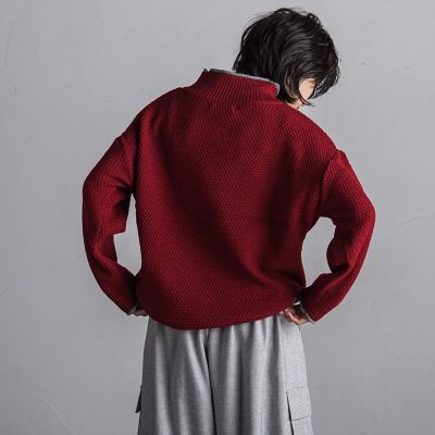 【ＷＥＢ限定】鹿の子編み配色ニットプルオーバー≪洗濯機で洗える≫