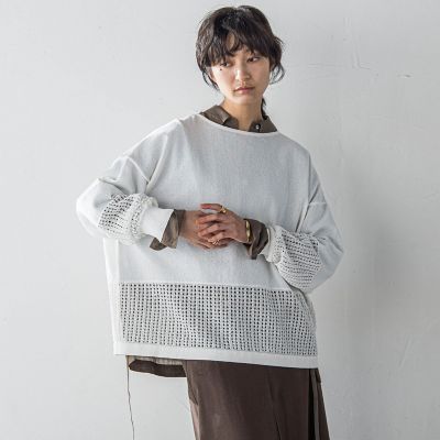 ペーパーブレンドメッシュヘムニットプルオーバー≪手洗い可能≫