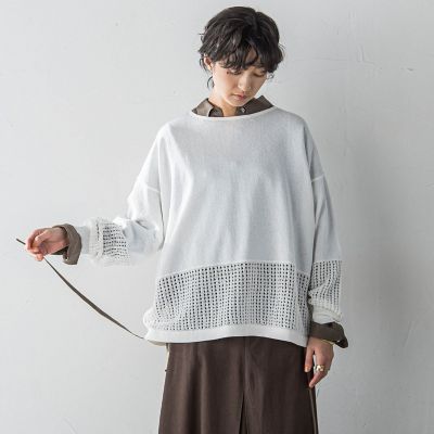ペーパーブレンドメッシュヘムニットプルオーバー≪手洗い可能≫