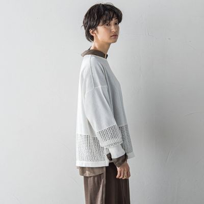 ペーパーブレンドメッシュヘムニットプルオーバー≪手洗い可能≫