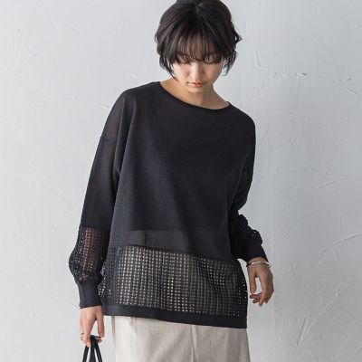 ペーパーブレンドメッシュヘムニットプルオーバー≪手洗い可能≫