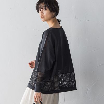 ペーパーブレンドメッシュヘムニットプルオーバー≪手洗い可能≫