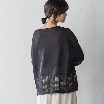 ペーパーブレンドメッシュヘムニットプルオーバー≪手洗い可能≫