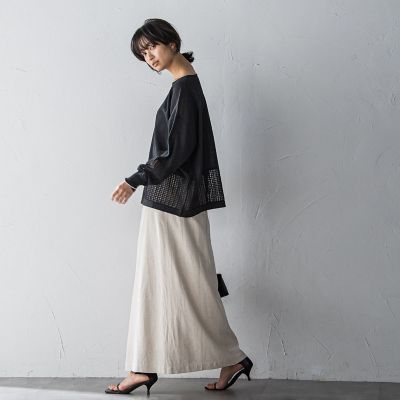 ペーパーブレンドメッシュヘムニットプルオーバー≪手洗い可能≫
