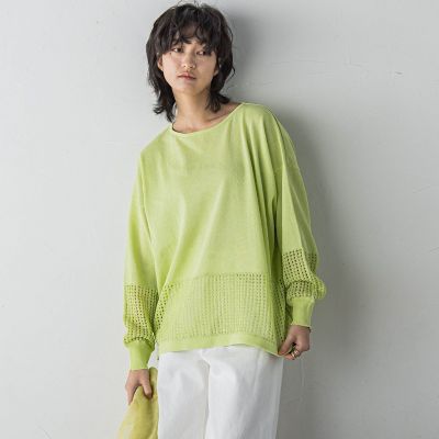 ペーパーブレンドメッシュヘムニットプルオーバー≪手洗い可能≫
