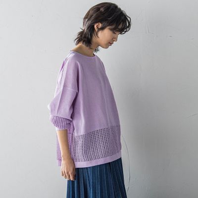 ペーパーブレンドメッシュヘムニットプルオーバー≪手洗い可能≫