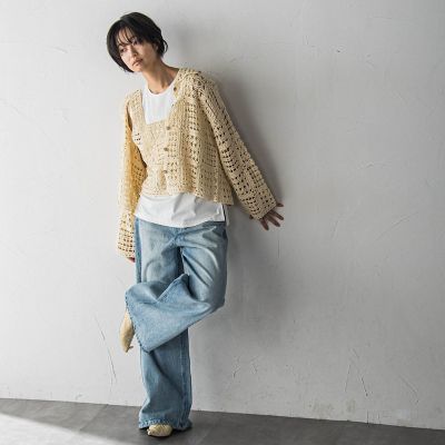 クロシェニットカーディガン≪手洗い可能≫