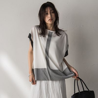 配色センターラインニットプルオーバー≪手洗い可能≫