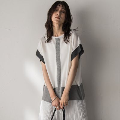 配色センターラインニットプルオーバー≪手洗い可能≫