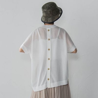 ＢＡＣＫ釦アシンメトリーニットプルオーバー≪手洗い可能≫