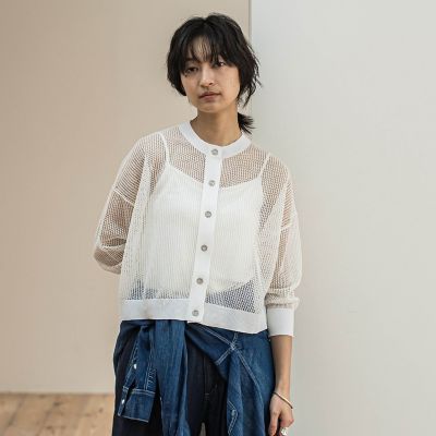 透かし柄編みニットカーディガン≪手洗い可能≫