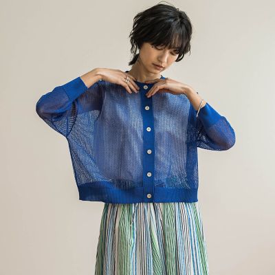 透かし柄編みニットカーディガン≪手洗い可能≫