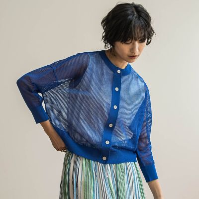 透かし柄編みニットカーディガン≪手洗い可能≫