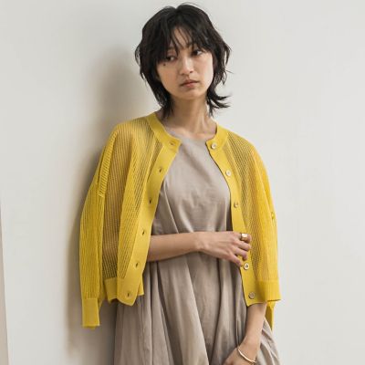 透かし柄編みニットカーディガン≪手洗い可能≫