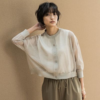 透かし柄編みニットカーディガン≪手洗い可能≫