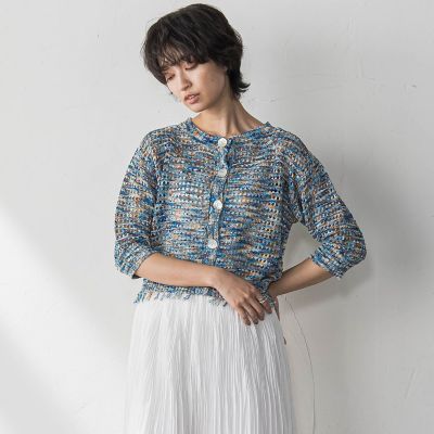 ループカスリヤーン透かし編みカーディガン≪手洗い可能≫