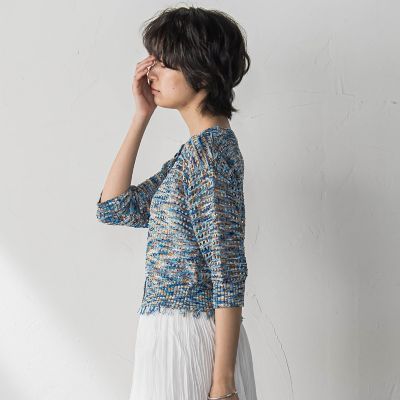 ループカスリヤーン透かし編みカーディガン≪手洗い可能≫