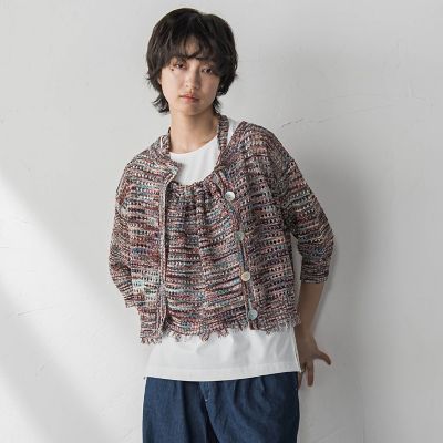 ループカスリヤーン透かし編みカーディガン≪手洗い可能≫