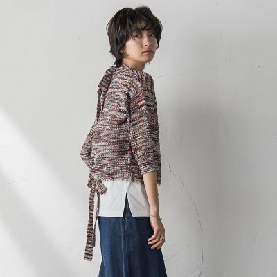 ループカスリヤーン透かし編みカーディガン≪手洗い可能≫