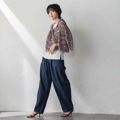 ループカスリヤーン透かし編みカーディガン≪手洗い可能≫