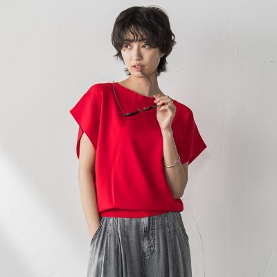 ☆美品☆aimeine エメイン　ジャガードフレンチスリーブニット ダークグレー ☆美品☆aimeine エメイン ジャガードフレンチスリーブニット