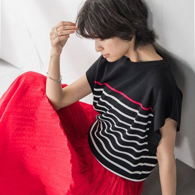 ☆美品☆aimeine エメイン　ジャガードフレンチスリーブニット ダークグレー ElegChic ニット セーター ボートネックフレンチスリーブサマー