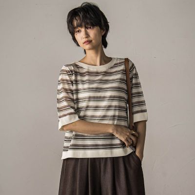 【SALE】MAYSON GREY（Women）/メイソングレイ シアーマルチボーダーワイドニットプルオーバー&#8810;手洗い可能&#8811; 22アイボリー トップス【三越伊勢丹/公式】