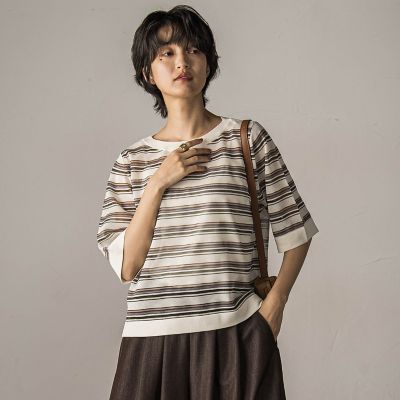 シアーマルチボーダーワイドニットプルオーバー≪手洗い可能