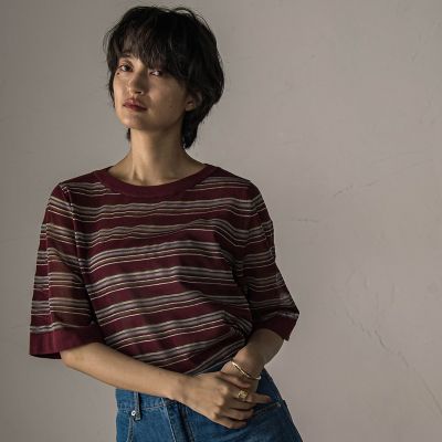 ＜MAYSON GREY（Women）＞シアーマルチボーダーワイドニットプルオーバー≪手洗い可能≫