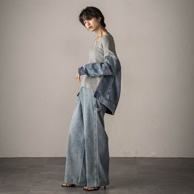 激レア ニット デニム ドッキング 再構築 奇天烈 オーバーサイズ ブルゾン デニムドッキングニットプルオーバー≪手洗い可能≫ | MAYSON GREY