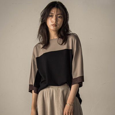 ＜MAYSON GREY（Women）＞配色７分袖ニットプルオーバー≪手洗い可能≫