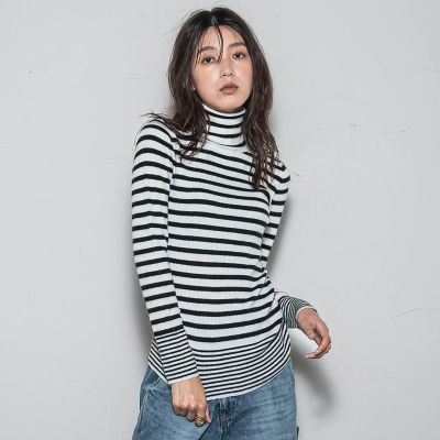 ＜MAYSON GREY（Women）＞【ＷＥＢ限定】タートルネックボーダーニットプルオーバー≪手洗い可能≫