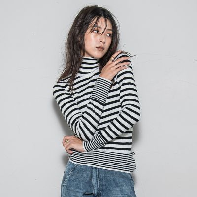 WEB限定】タートルネックボーダーニットプルオーバー≪手洗い可能