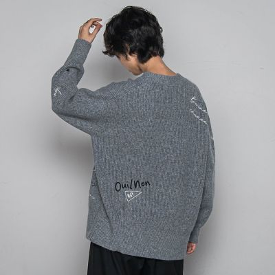 メッセージ刺繍Vネックニットプルオーバー≪手洗い可能≫ | MAYSON