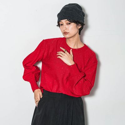 ＜MAYSON GREY（Women）＞ミニスパンコールクルーネックニット≪手洗い可能≫