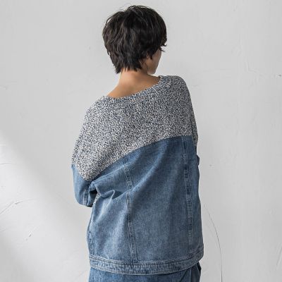 デニムドッキングVネックニットプルオーバー≪洗濯機で洗える