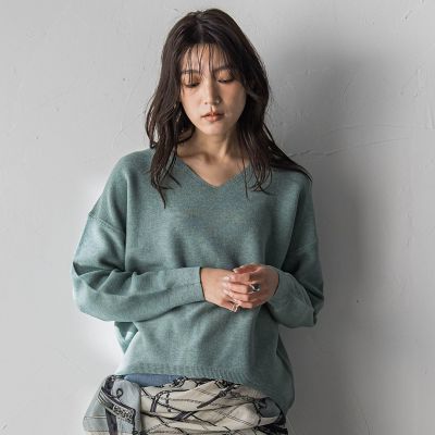 ＜MAYSON GREY（Women）＞Ｖネックラメガーターニットプルオーバー≪手洗い可能≫