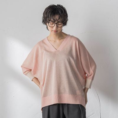 ＜MAYSON GREY（Women）＞ＬＥＶＩＴＡ配色Ｖネックドルマンニットプルオーバー