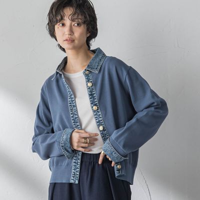 ＜MAYSON GREY（Women）＞デニムレイヤード風ニットカーディガン