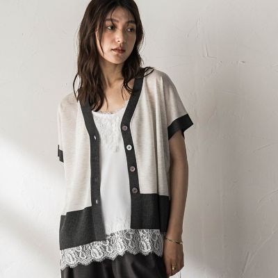 バイカラーVネックシアーニットカーディガン | MAYSON GREY (Women