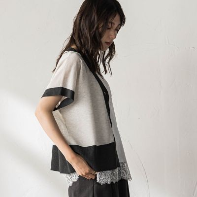 バイカラーVネックシアーニットカーディガン | MAYSON GREY (Women