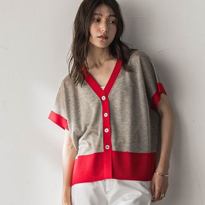バイカラーVネックシアーニットカーディガン | MAYSON GREY (Women