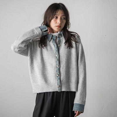デニムレイヤード風ニットカーディガン | MAYSON GREY (Women